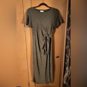 Nicole Miller Olive Midi Dress with Flattering Knot Detail and Side Slits